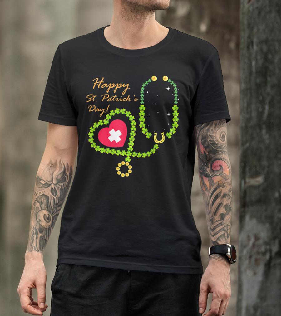Happy St. Patrick's Day Shamrock Stethoscope Nurse T-Shirt