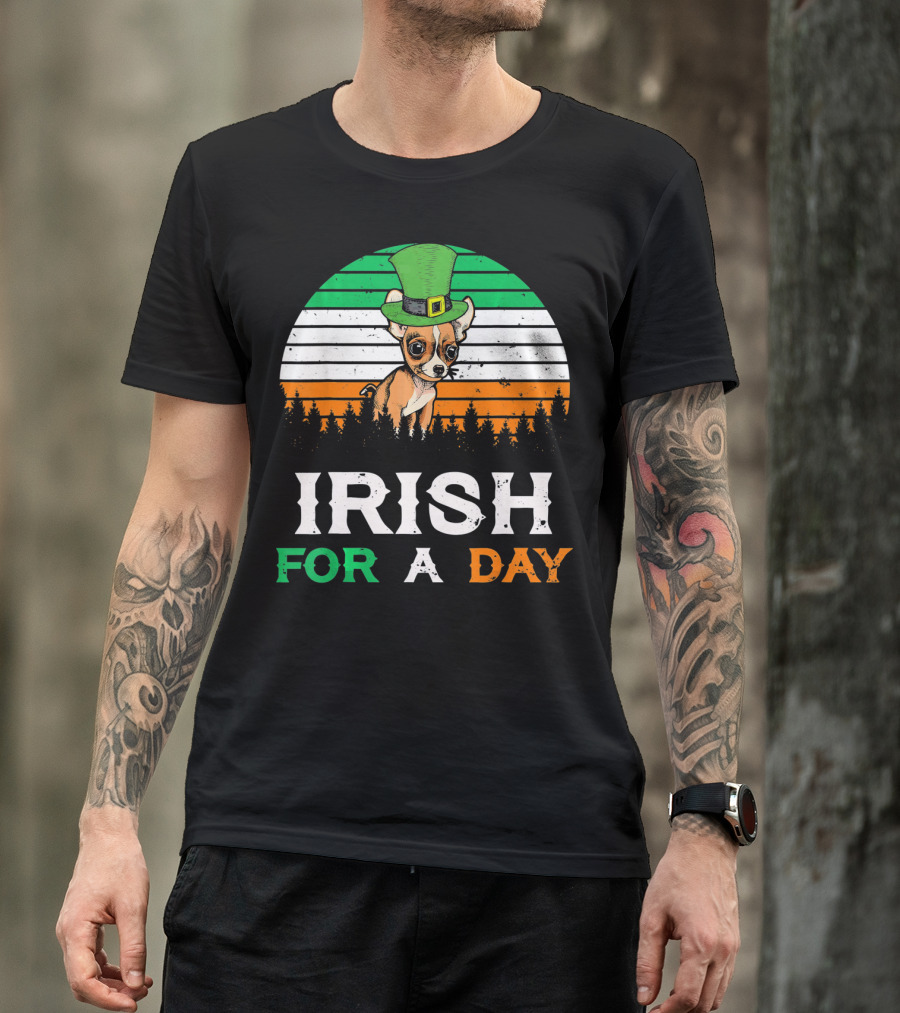 Irish For A Day Retro Vintage Chihuahua St. Patrick's Hat T-Shirt