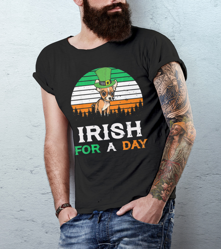 Irish For A Day Retro Vintage Chihuahua St. Patrick's Hat T-Shirt
