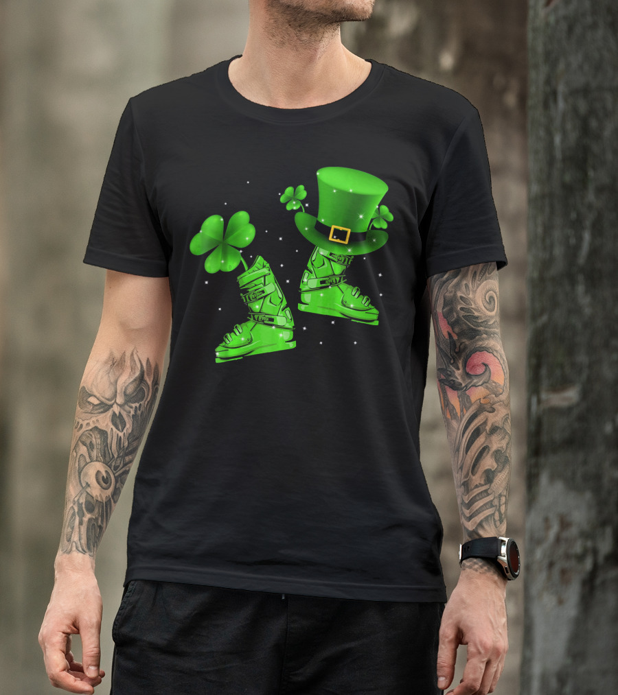 Shamrock Leprechaun Hat With Green Ski Boots T-Shirt