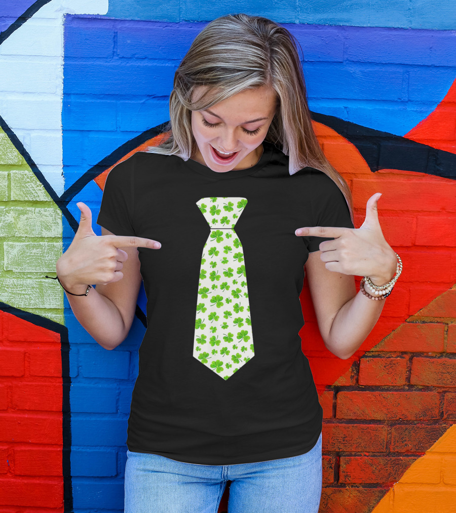 St Patricks Day Irish Shamrock Tie Pattern White Background T-Shirt