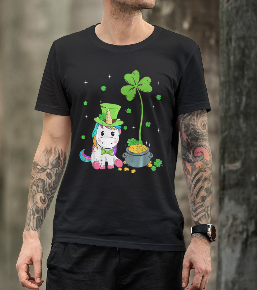 Shamrock Leprechaun Unicorn St Patricks Pot Of Gold T-Shirt