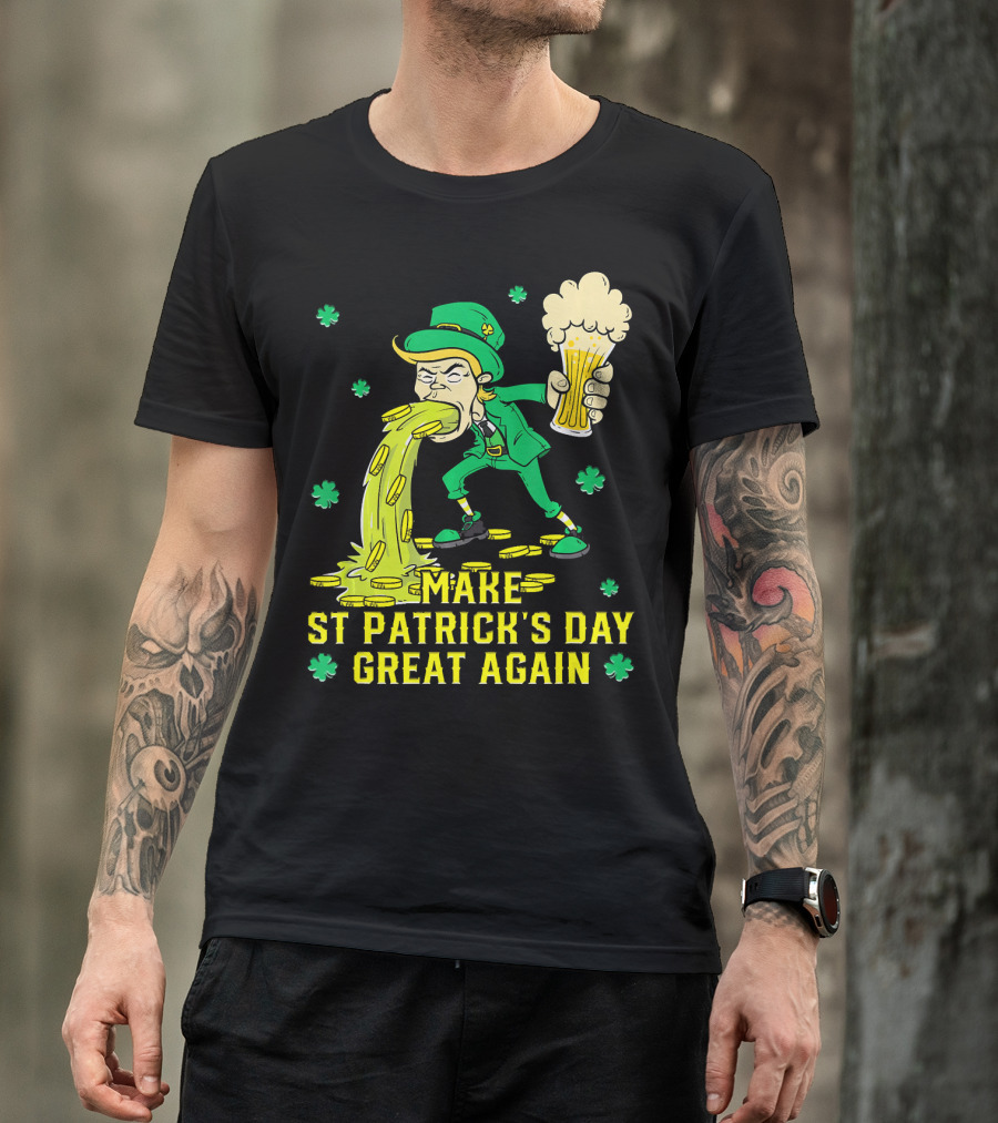 Make St Patrick's Day Great Again Leprechaun With Beer And Gold Coins T-Shirt
