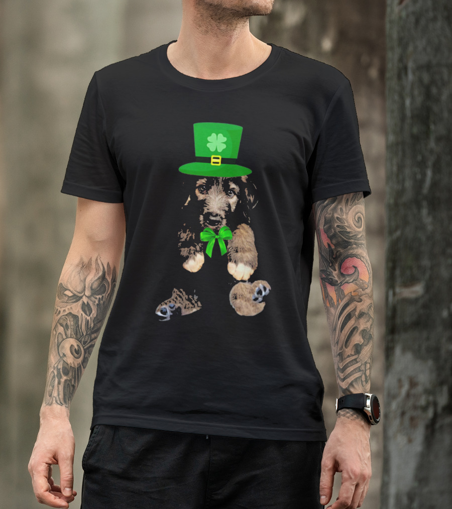 Irish Wolfhound Puppy With Leprechaun Hat And Shamrock Bow For St. Patrick's Day T-Shirt