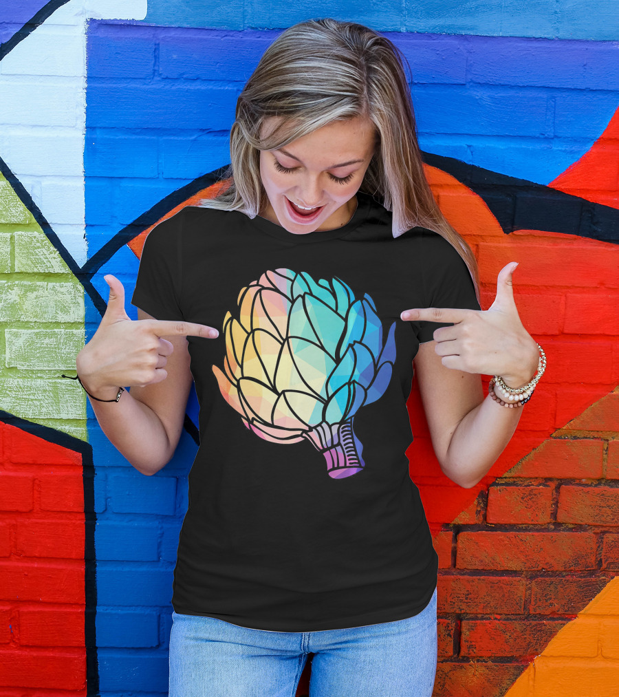 Low Poly Artichoke Vegetarian Rainbow Geometric T-Shirt
