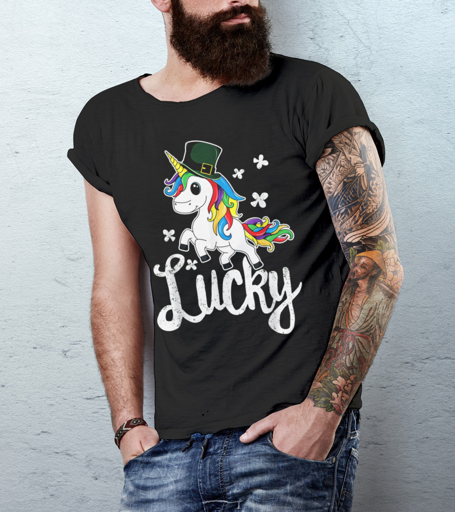 Lucky Unicorn Rainbow Shamrock Hat T-Shirt