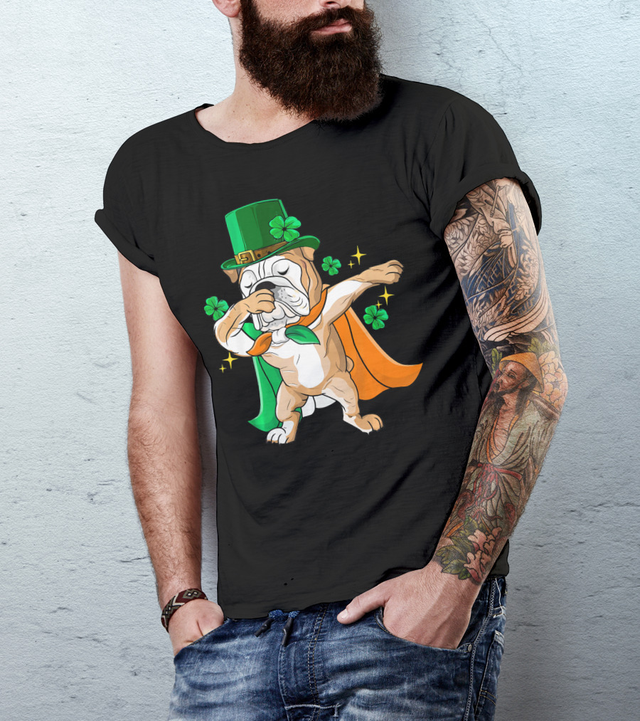 Irish Bulldog Dabbing Leprechaun With Shamrocks T-Shirt