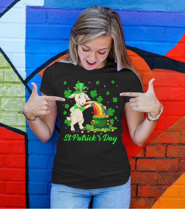 St Patrick's Day Leprechaun Goat Shamrock Rainbow Pot Of Gold T-Shirt