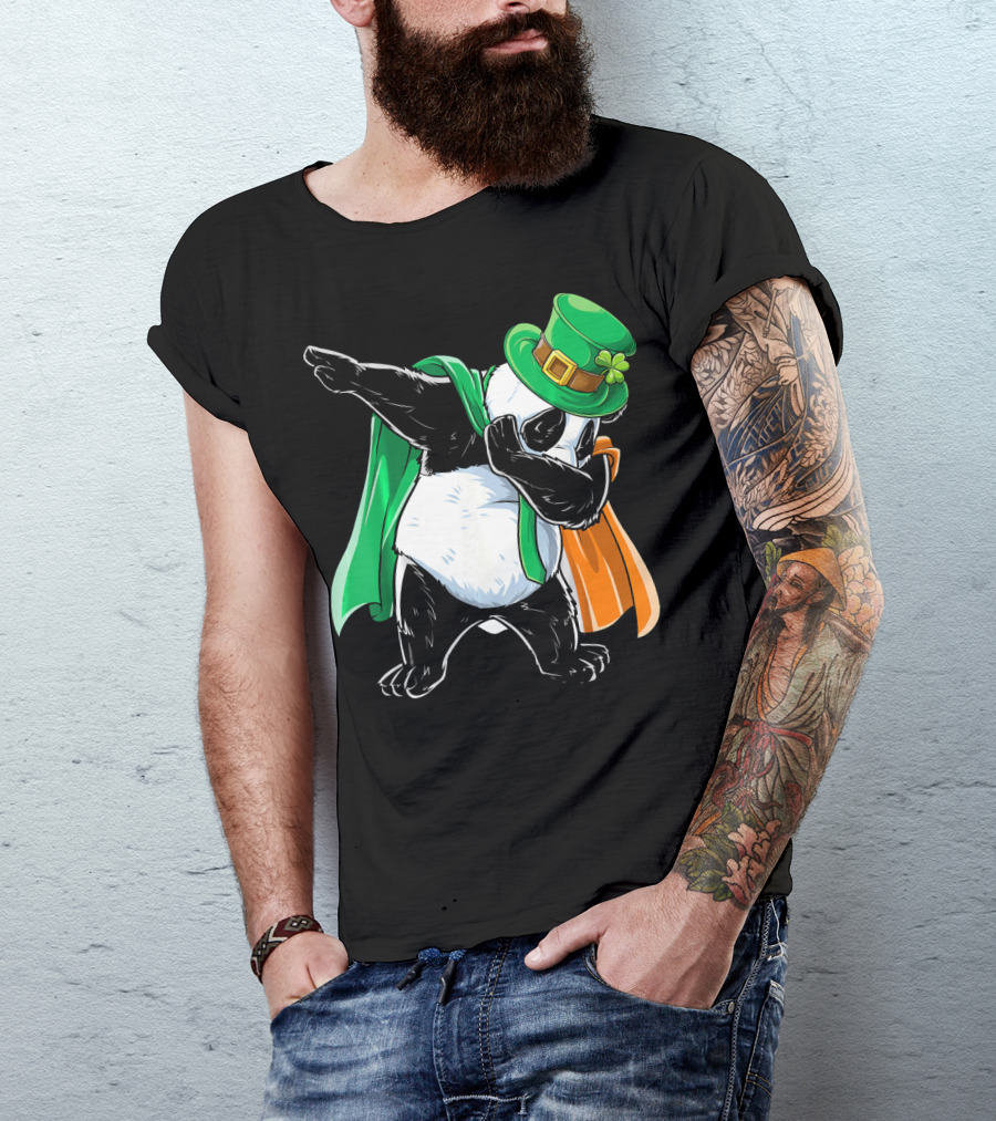 Dabbing Panda St Patricks Day Irish Flag Hat Shamrock T-Shirt