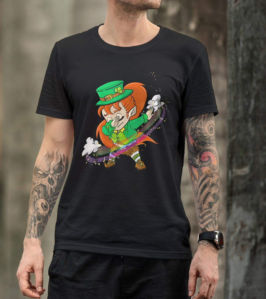 Dabbing Leprechaun Girl With Green Hat And Rainbow Magic T-Shirt