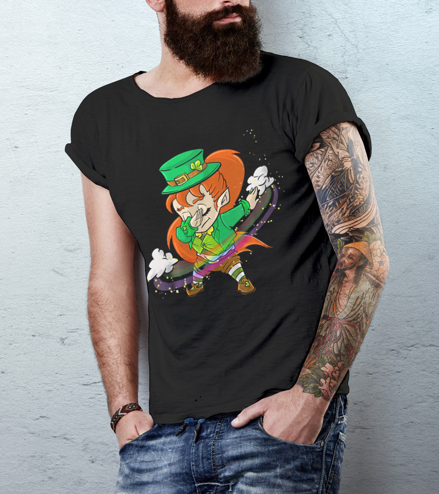 Dabbing Leprechaun Girl With Green Hat And Rainbow Magic T-Shirt