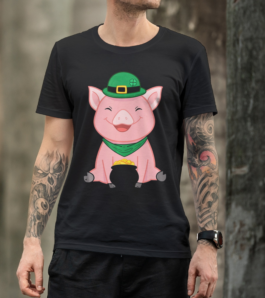 Cute Pig St. Patrick's Day Hat And Gold Pot T-Shirt