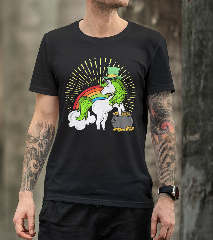 St Patricks Day Unicorn Shamrock Rainbow Pot Of Gold T-Shirt