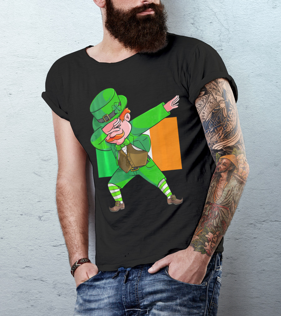 Dabbing Leprechaun Ireland Flag St. Patrick's Day Fun T-Shirt