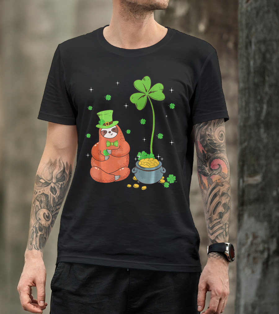 Shamrock Leprechaun Sloth Pot Of Gold St Patricks T-Shirt