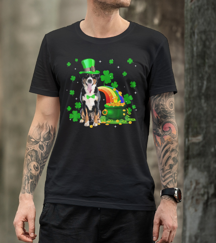 Leprechaun Appenzeller Sennenhund St Patrick's Day Rainbow Pot Of Gold Shamrocks T-Shirt