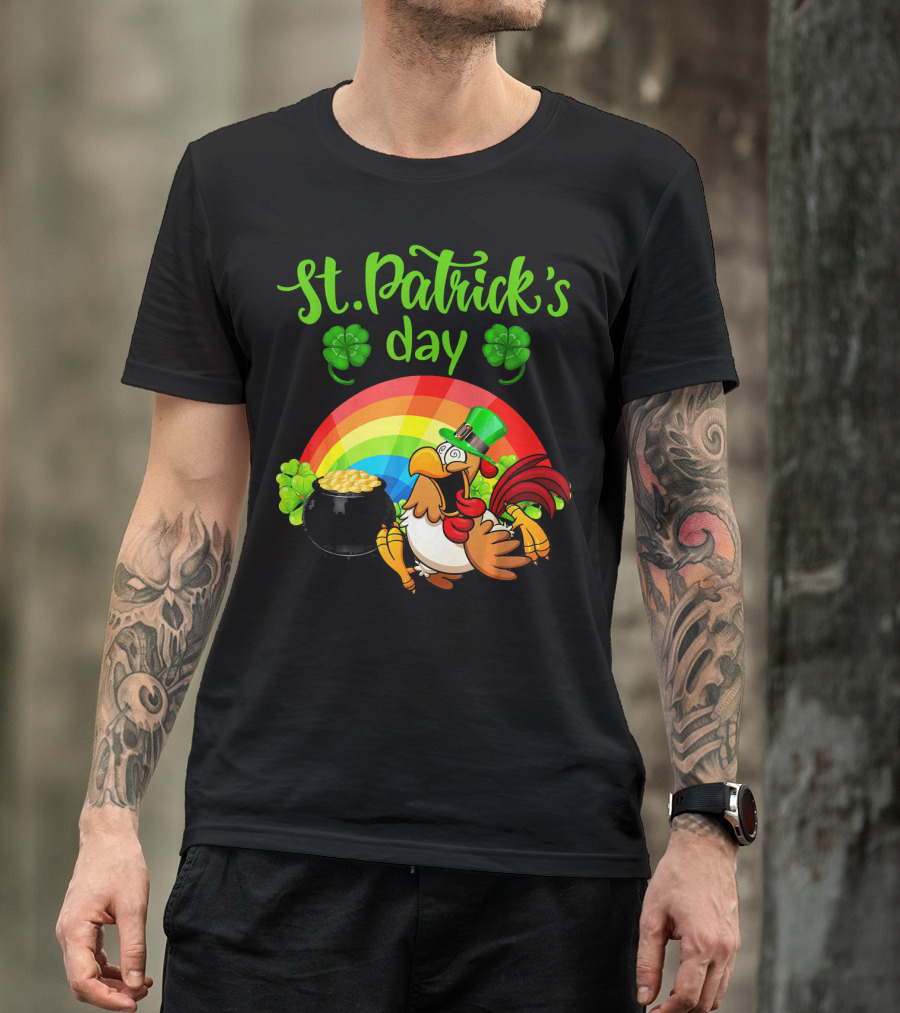 St. Patrick's Day Leprechaun Chicken With Rainbow And Pot Of Gold T-Shirt
