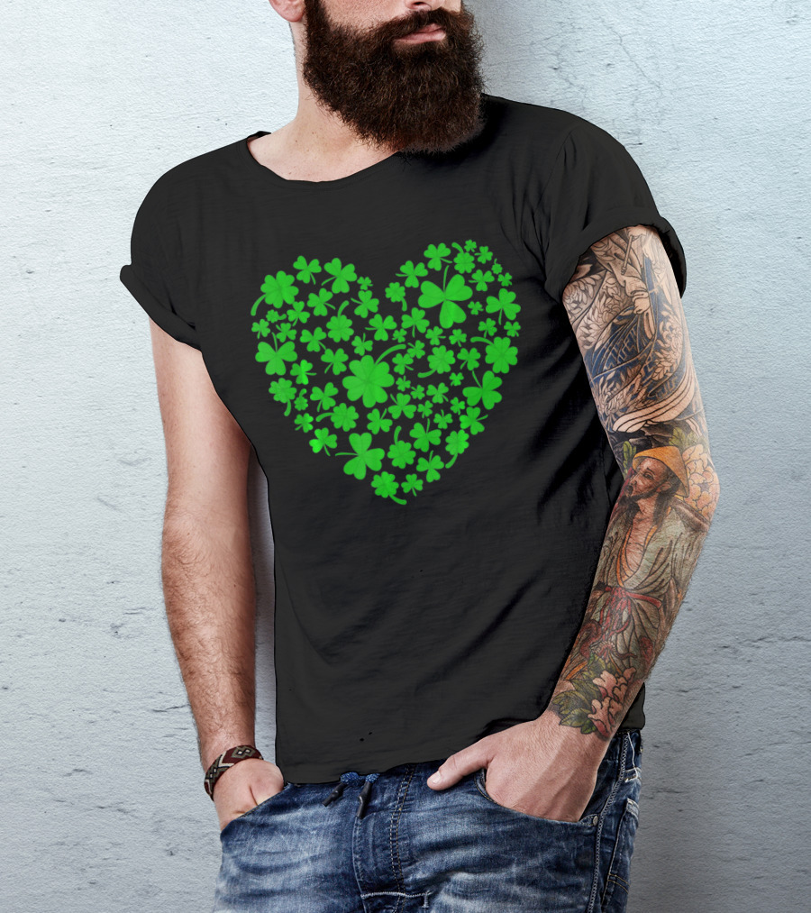 Irish Heart Shape Made Of Green Shamrocks T-Shirt