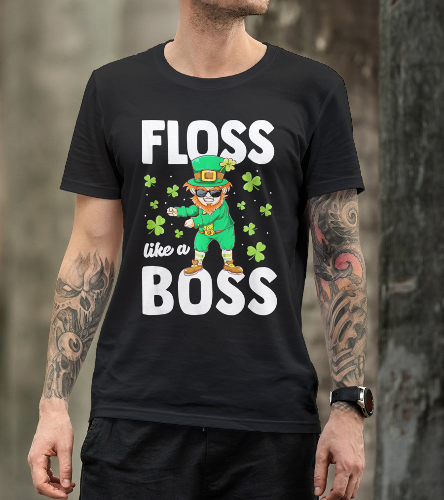 Floss Like A Boss Leprechaun Dance With Shamrocks T-Shirt