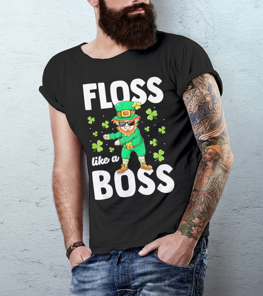 Floss Like A Boss Leprechaun Dance With Shamrocks T-Shirt