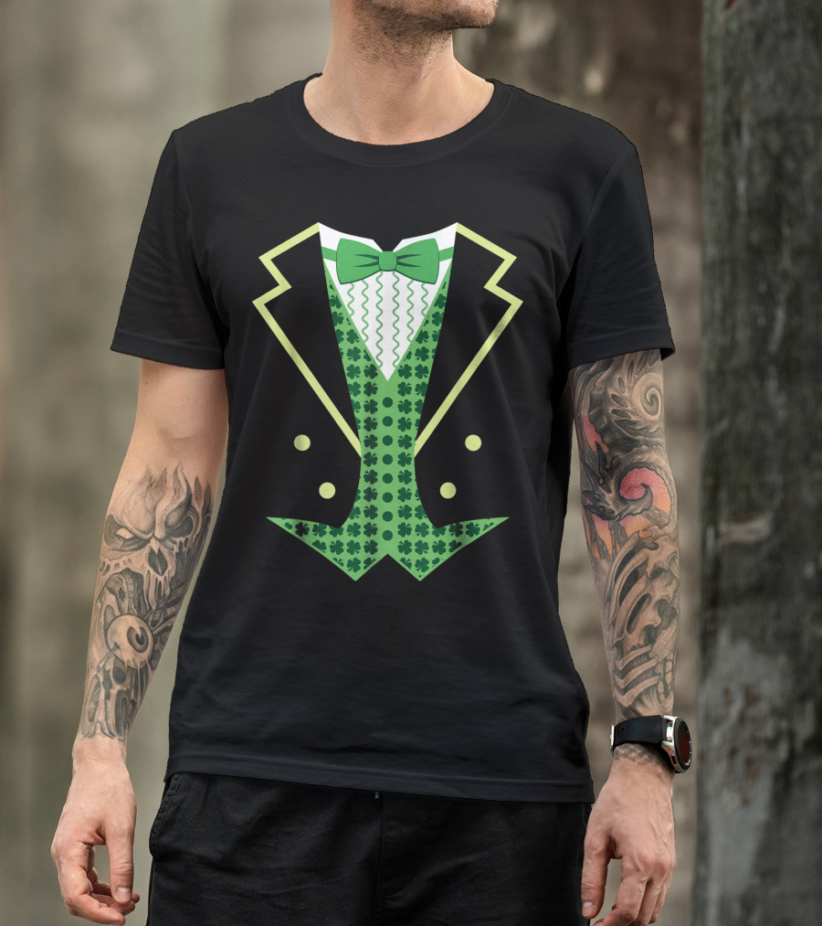Leprechaun Costume Vintage Tuxedo Clover Bow Tie T-Shirt