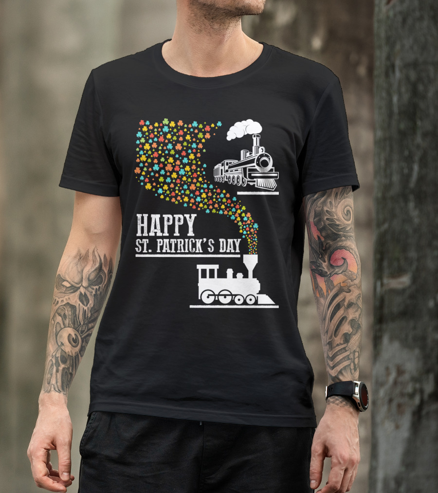Happy St Patrick's Day Irish Shamrock Train Steam Puff T-Shirt