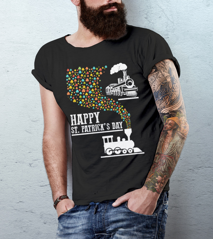 Happy St Patrick's Day Irish Shamrock Train Steam Puff T-Shirt