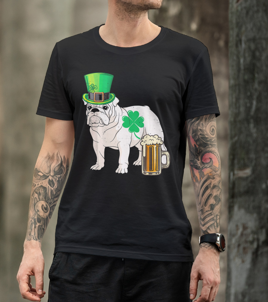 Bulldog Shamrock St Patricks Day Beer Hat T-Shirt