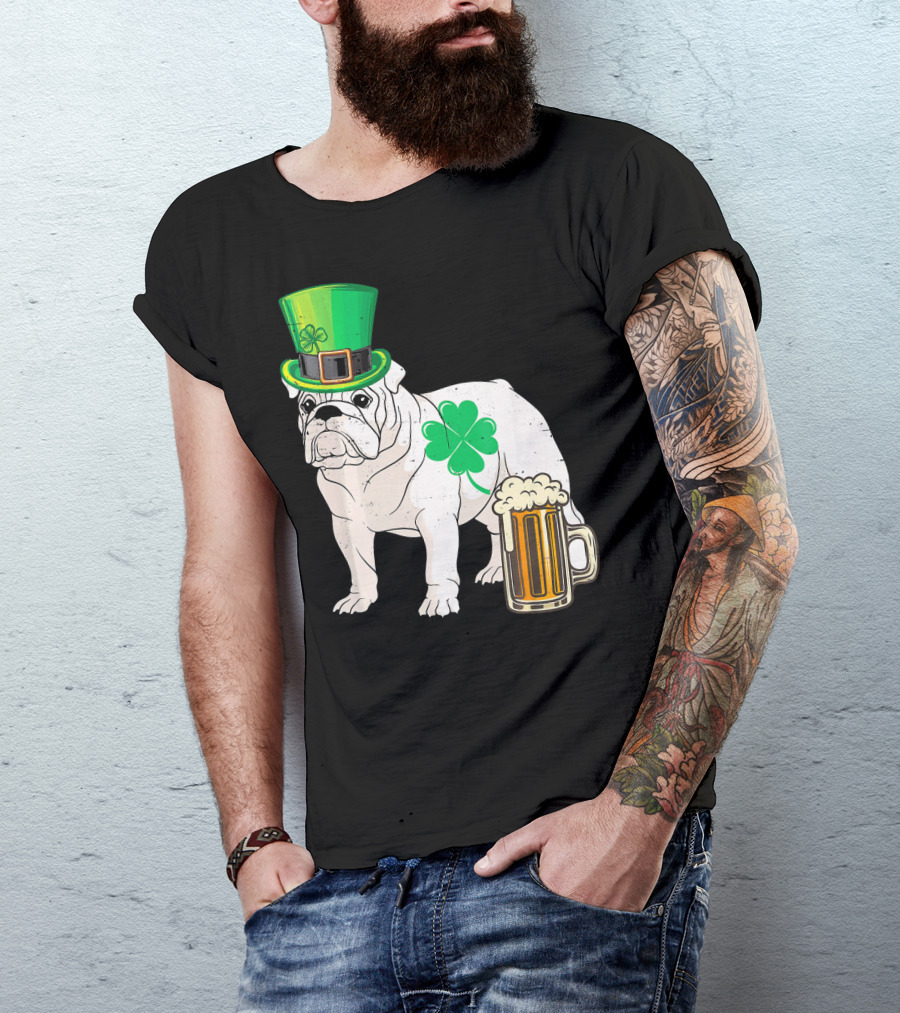 Bulldog Shamrock St Patricks Day Beer Hat T-Shirt