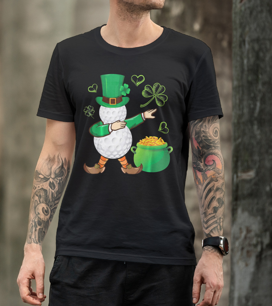 Golf Leprechaun Dabbing With Gold Shamrock And Pot Of Gold T-Shirt