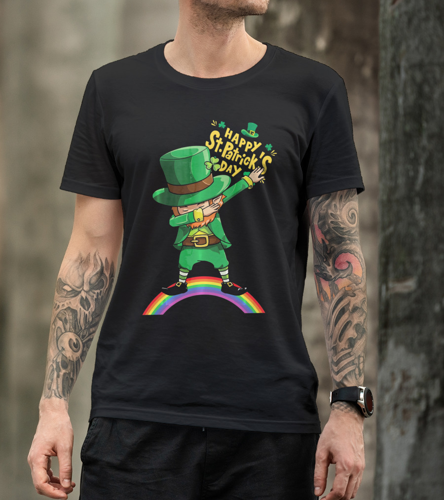 Happy St. Patrick's Day Leprechaun Dab On Rainbow T-Shirt
