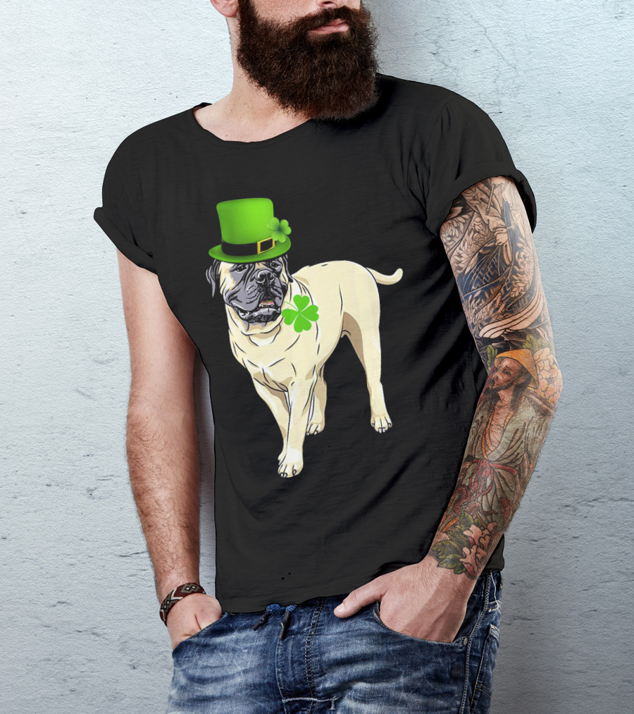 St Patricks Day BullMastiff Dog Irish Shamrock Hat T-Shirt