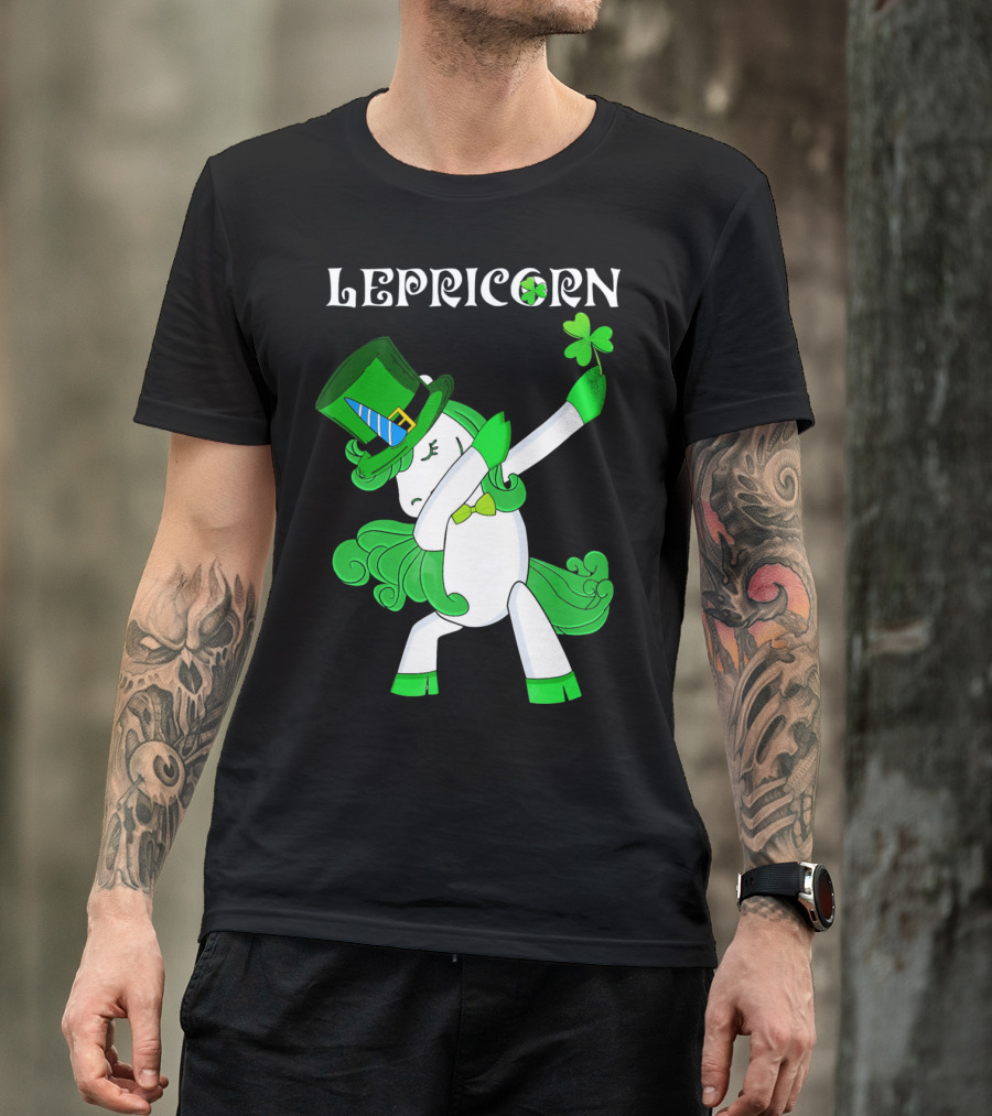 Lepricorn Funny Dabbing Cute Irish Unicorn With Shamrock T-Shirt