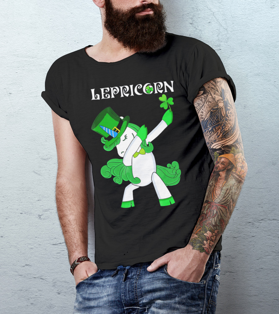 Lepricorn Funny Dabbing Cute Irish Unicorn With Shamrock T-Shirt