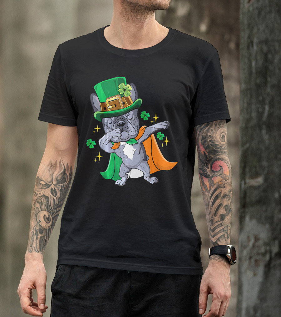 Dabbing French Bulldog Leprechaun St Patrick's Day Shamrocks T-Shirt