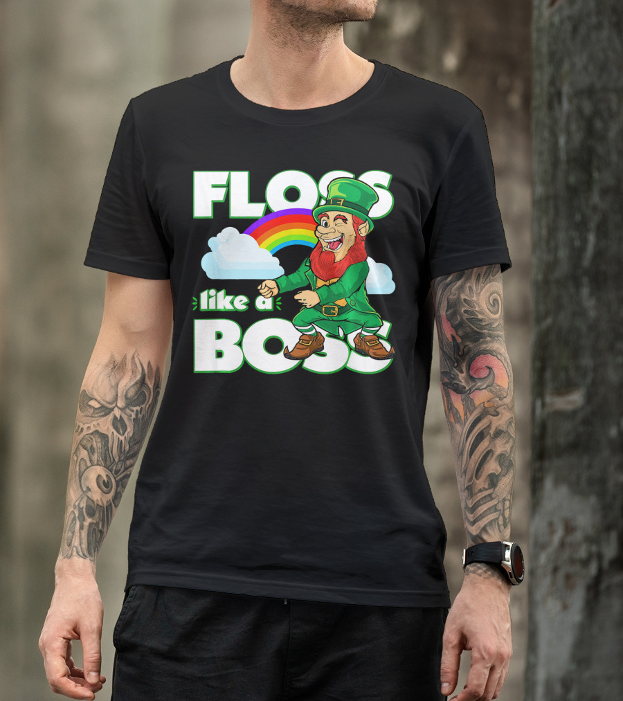Floss Like A Boss St. Patricks Leprechaun Rainbow T-Shirt