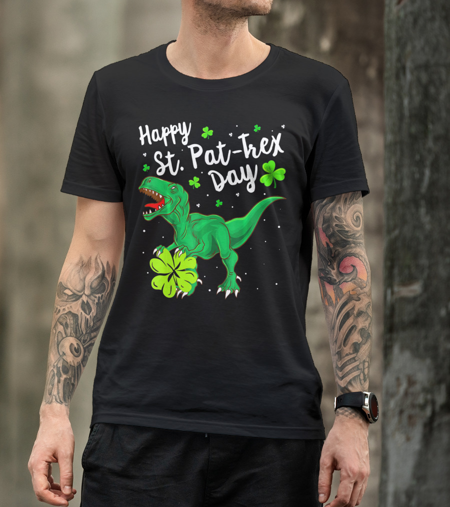 Happy St Pat Trex Day With Shamrock Dinosaurs T-Shirt