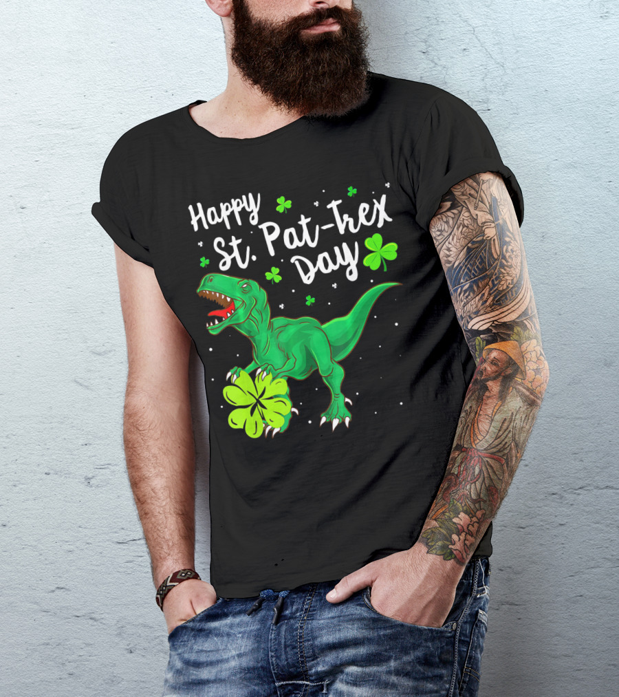 Happy St Pat Trex Day With Shamrock Dinosaurs T-Shirt