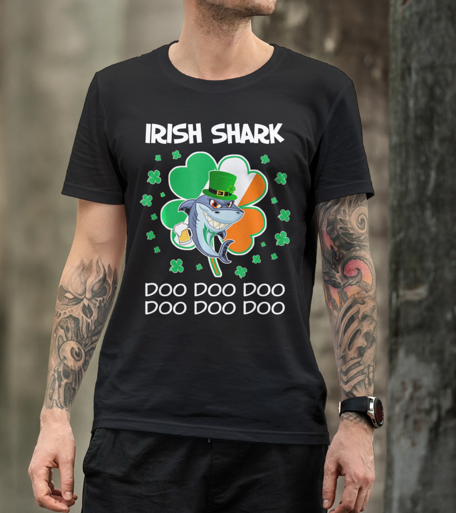 Irish Shark Doo Doo Doo Shamrock Beer St Patricks T-Shirt