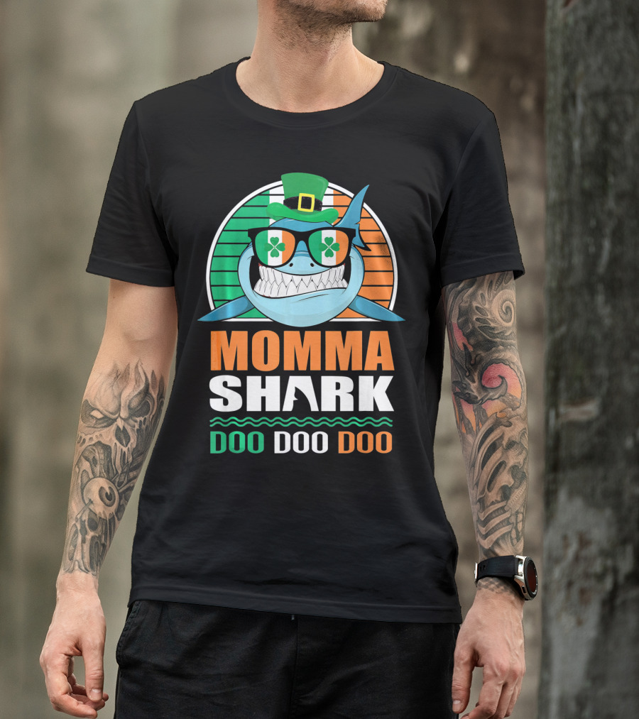 Momma Shark Doo Doo Doo St. Patrick's Day Shamrock Glasses And Hat T-Shirt