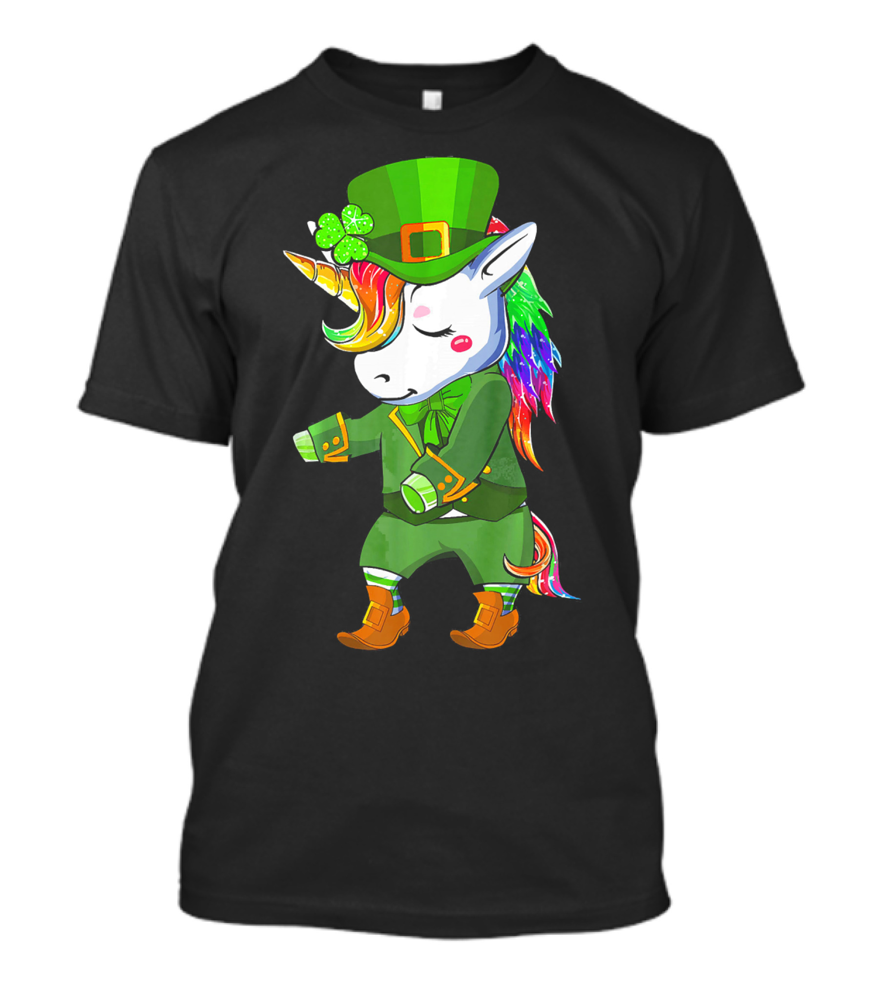 St. Patrick's Day Flossing Unicorn Leprechaun Green Outfit Rainbow Mane T-Shirt