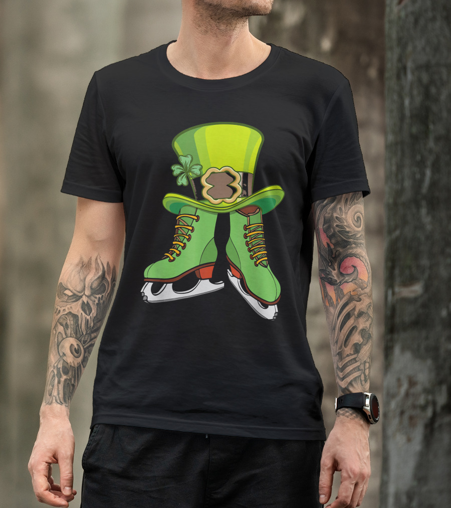 Leprechaun Figure Skating St Patricks Green Hat And Skates T-Shirt