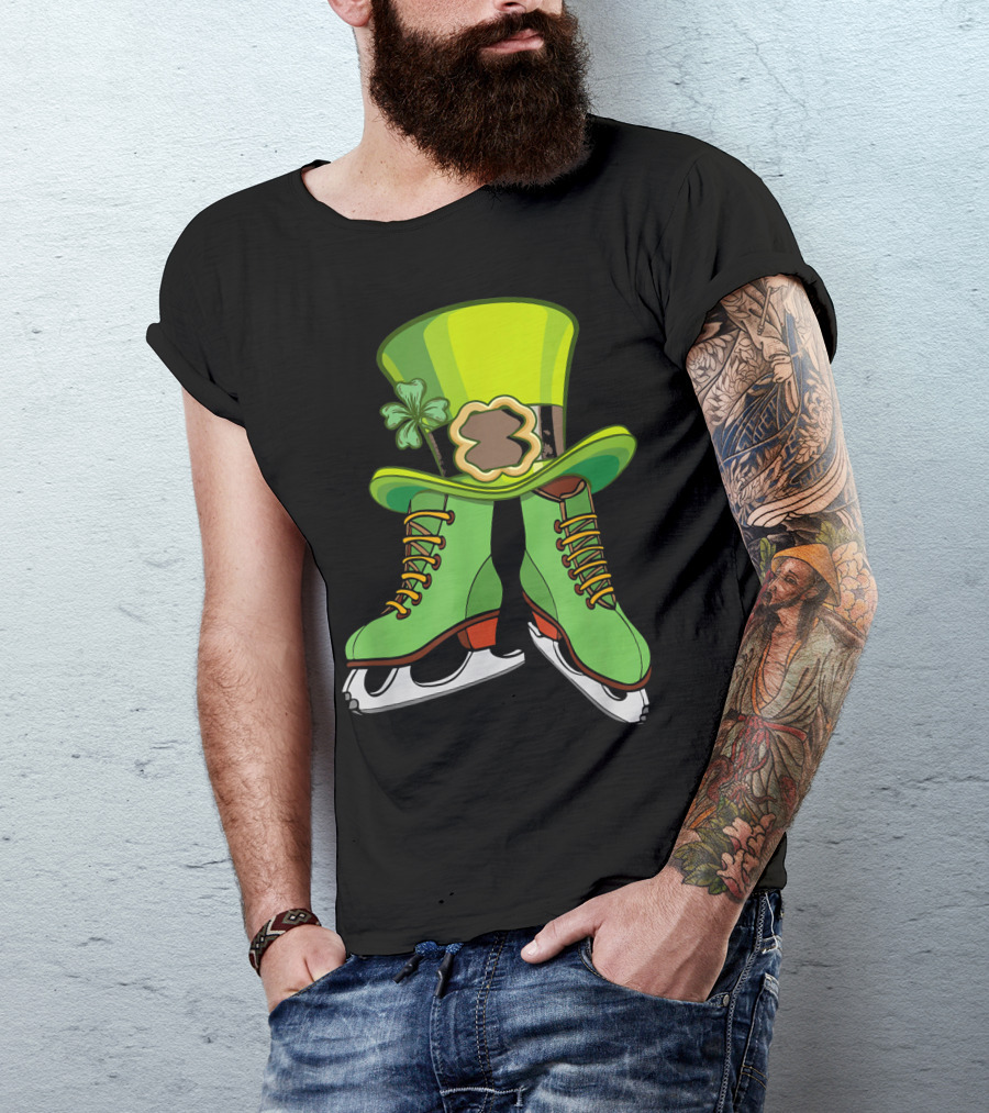 Leprechaun Figure Skating St Patricks Green Hat And Skates T-Shirt