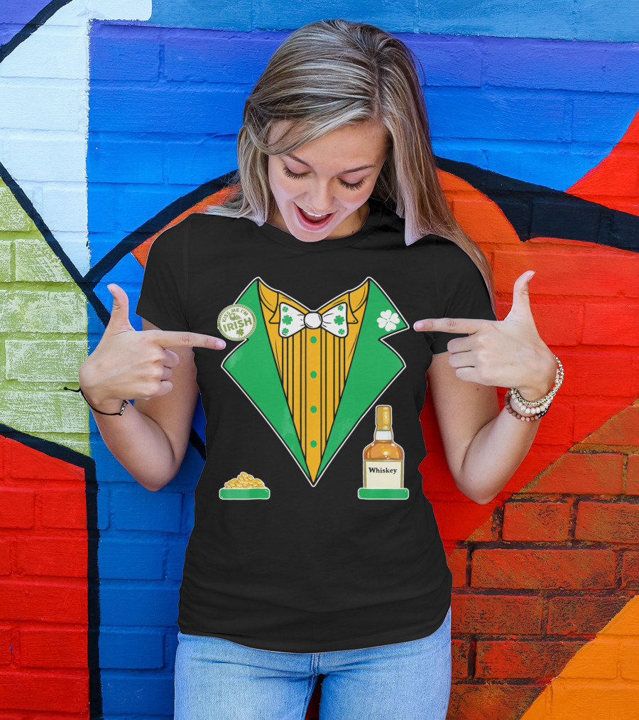 Kiss Me I'm Irish St. Patrick's Day Tux With Whiskey And Gold Coins T-Shirt
