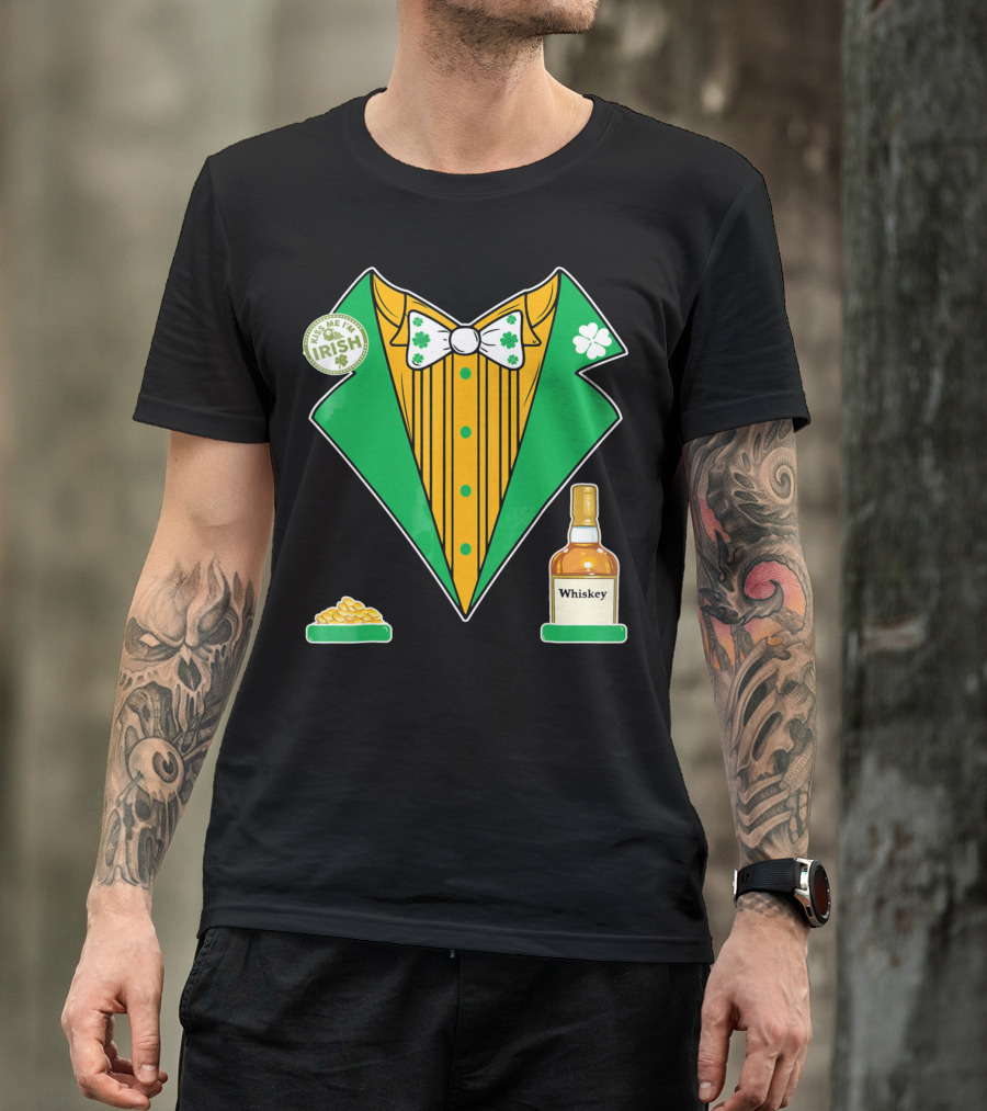 Kiss Me I'm Irish St. Patrick's Day Tux With Whiskey And Gold Coins T-Shirt