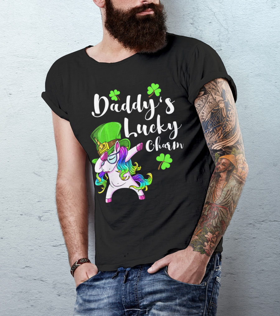 Daddy's Lucky Charm St. Patrick's Day Unicorn With Shamrock Hat T-Shirt