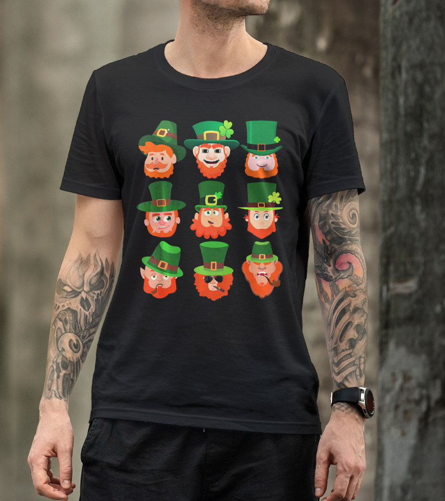Funny Leprechaun Emotion Feeling Faces With Green Hats And Red Beards T-Shirt