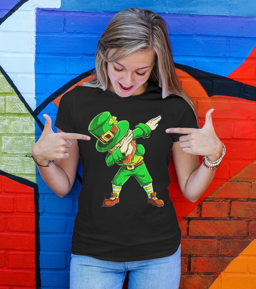 Leprechaun Dabbing Dance Pose In Green Costume T-Shirt