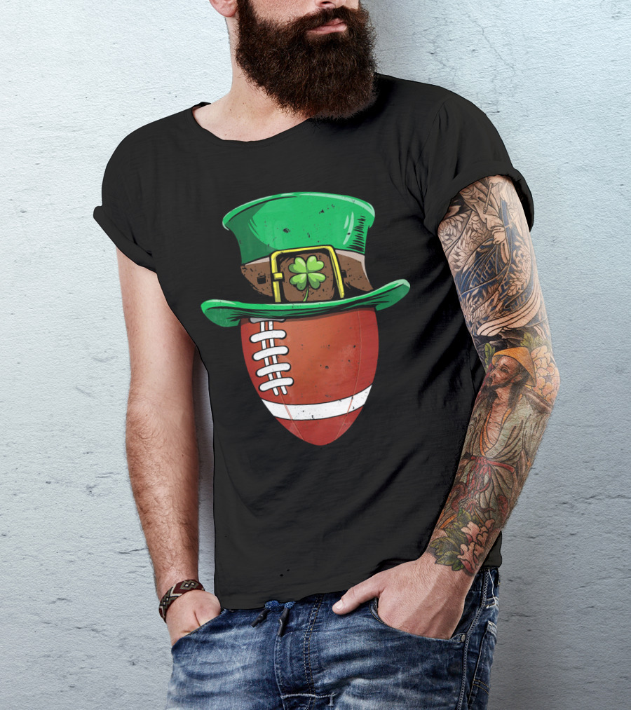 Leprechaun Hat Shamrock American Football Ball T-Shirt