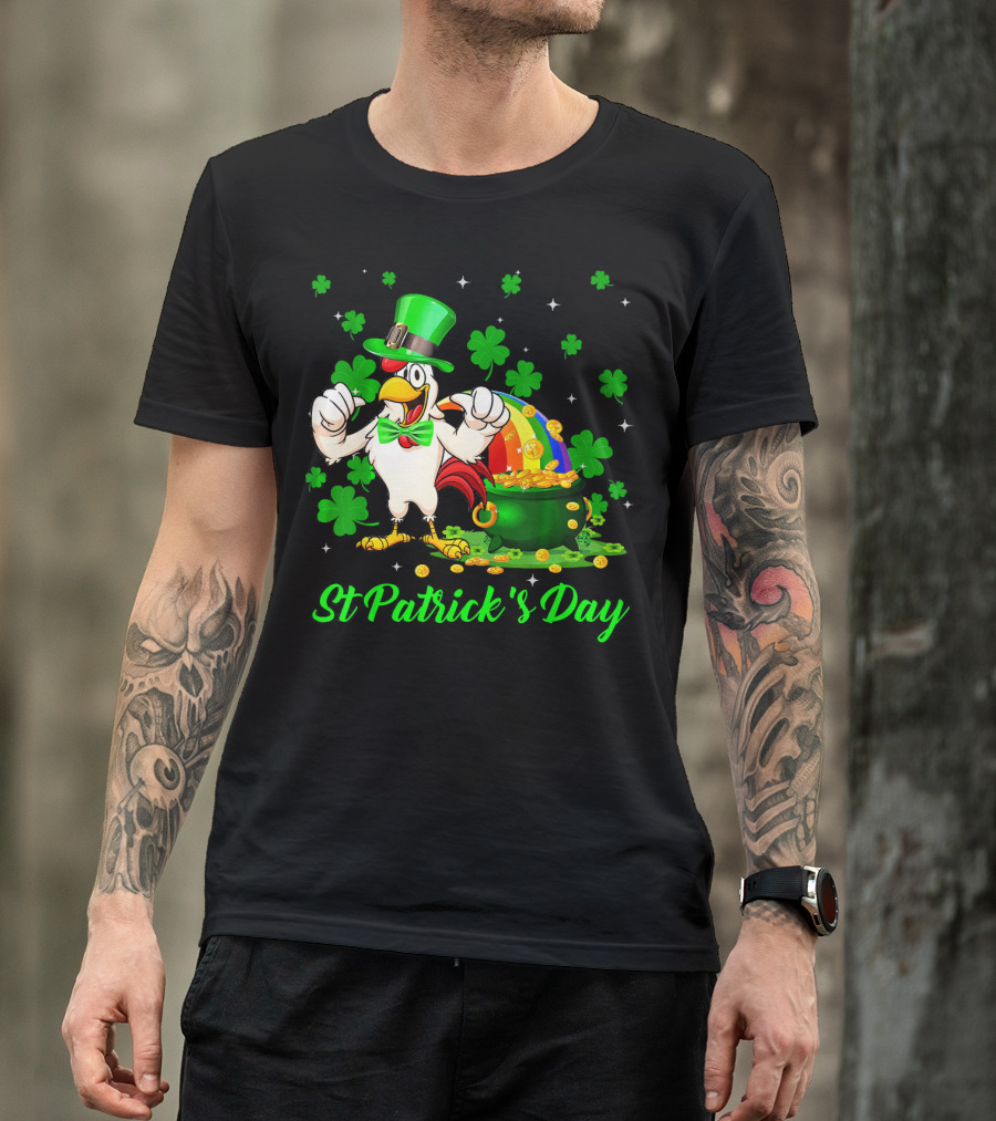 St Patrick's Day Leprechaun Chicken Shamrock Pot Of Gold T-Shirt